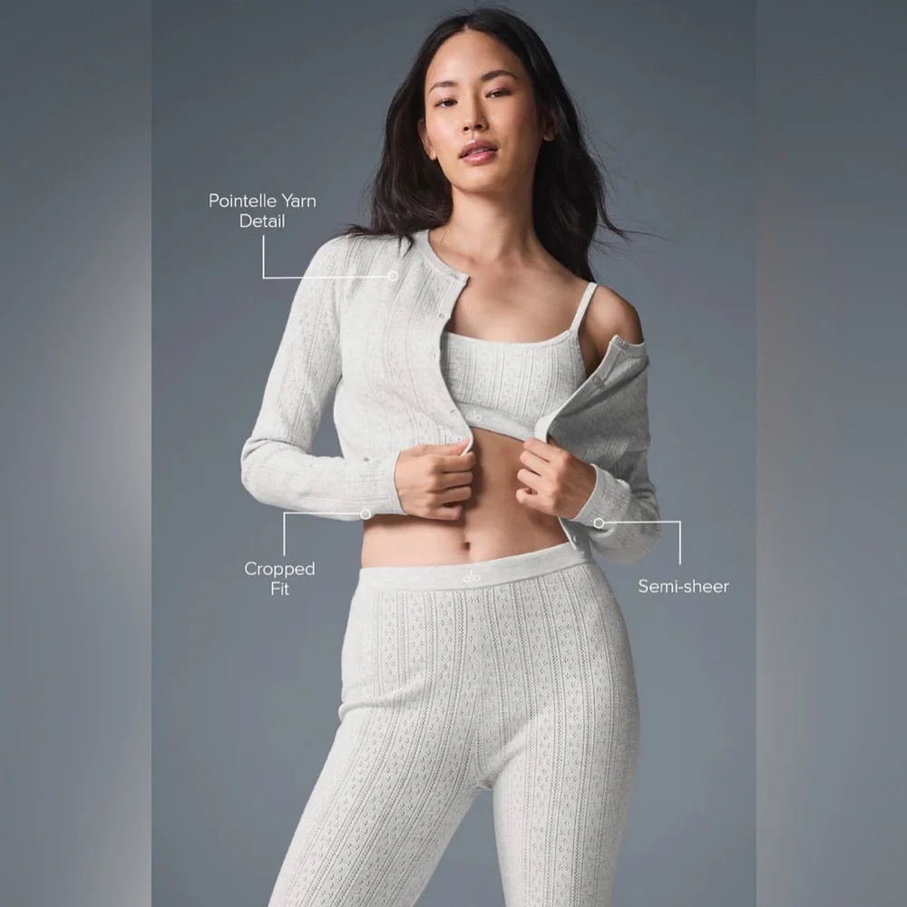ALO YOGA | ✨NEW✨ Pointelle Sweater Be Mine Cardigan in Light Ash Heather